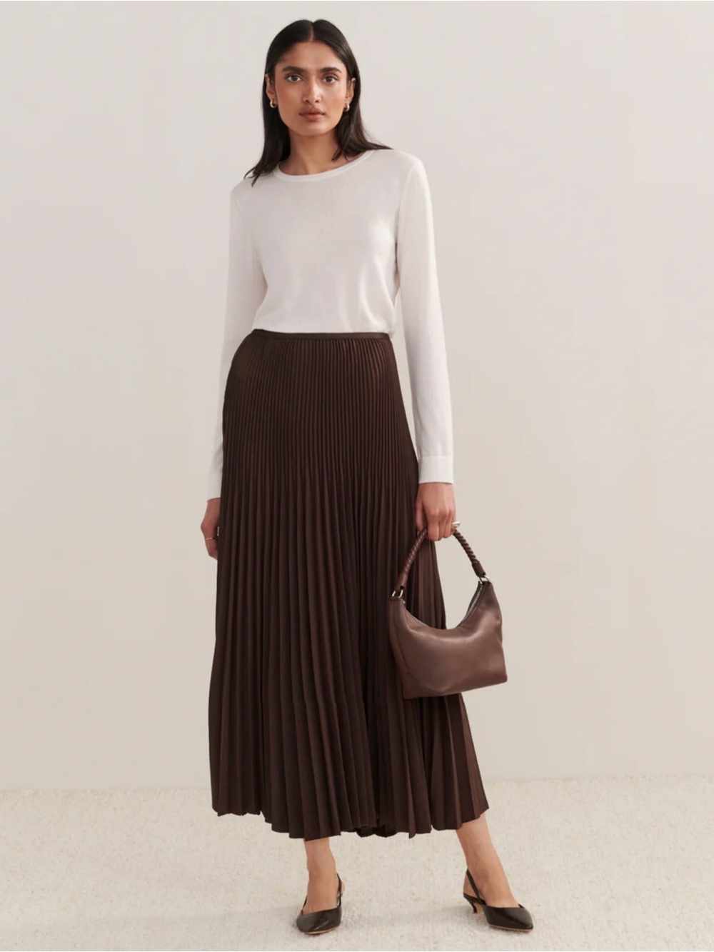 LIKE NEW Medium Jenni Kayne Pleated Midi Skirt in Chocolate Brown